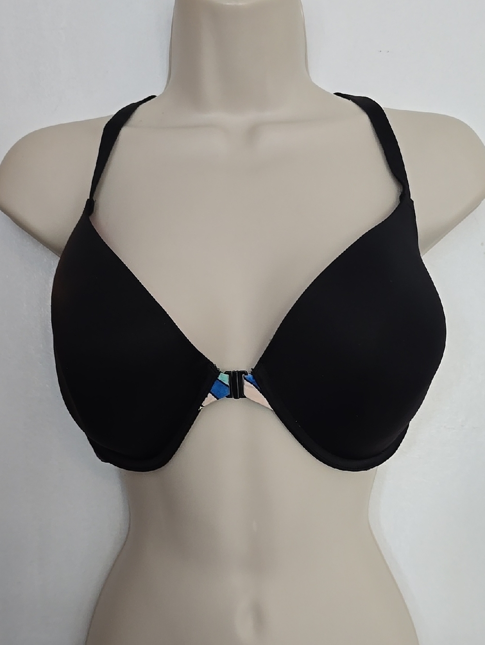PINK Victoria's Secret Black Bra with Neon Highlights NWOT 36DD T-back